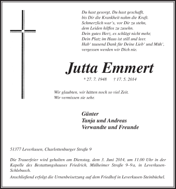 Anzeige von Jutta Emmert von  Lokale Informationen 