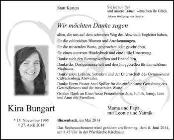 Anzeige von Kira Bungart von  Blickpunkt Euskirchen 