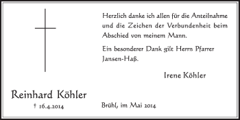 Anzeige von Reinhard Köhler von  Schlossbote/Werbekurier 