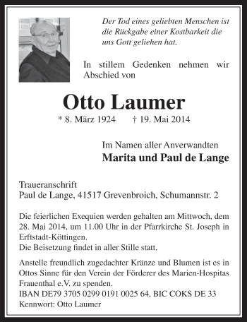 Anzeige von Otto Laumer von  Sonntags-Post 