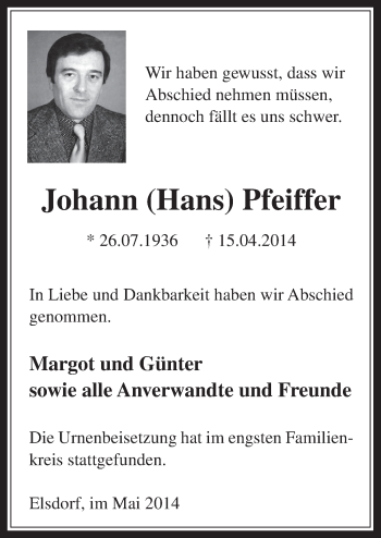 Anzeige von Johann Pfeiffer von  Werbepost 