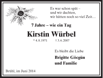 Anzeige von Kirstin Würbel von  Schlossbote/Werbekurier 