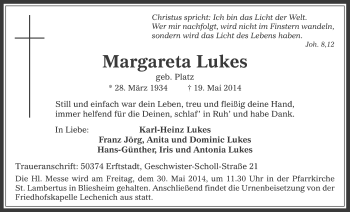 Anzeige von Margareta Lukes von  Werbepost 