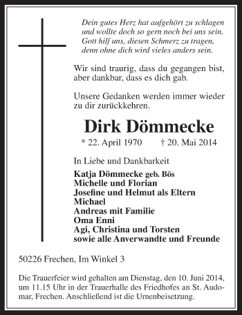 Anzeige von Dirk Dömmecke von  Wochenende 