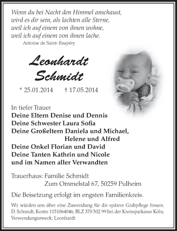 Anzeige von Leonhardt Schmidt von  Sonntags-Post 