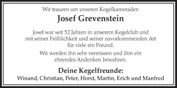 Anzeige von Josef grevenstein von  Sonntags-Post 