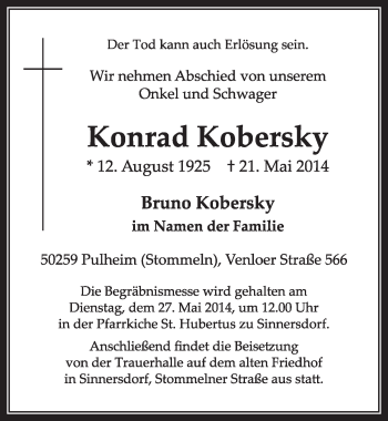 Anzeige von Konrad Kobersky von  Sonntags-Post 