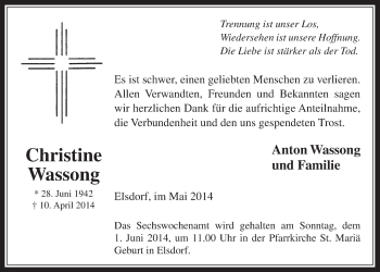 Anzeige von Christine Wassong von  Werbepost 