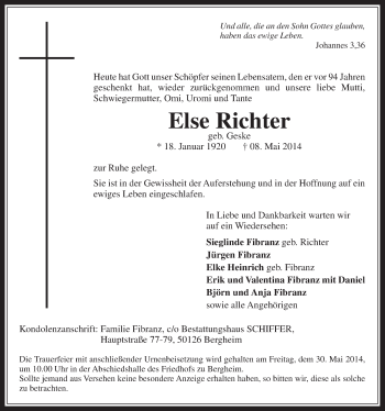 Anzeige von Else Richter von  Werbepost 