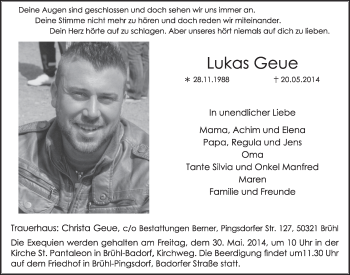 Anzeige von Lukas Geue von  Schlossbote/Werbekurier 