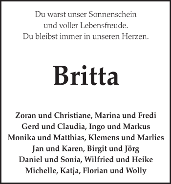 Anzeige von Britta  von  Schlossbote/Werbekurier 