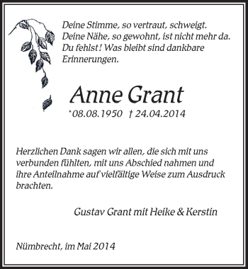 Anzeige von Anne Grant von  Lokalanzeiger 