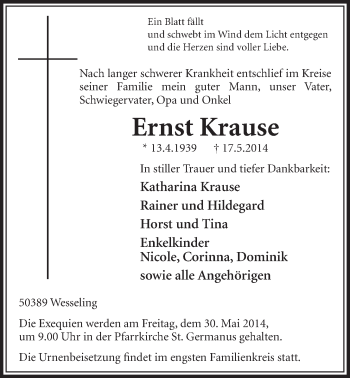 Anzeige von Ernst Krause von  Schlossbote/Werbekurier 