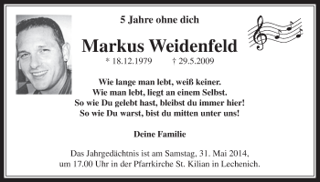 Anzeige von Markus Weidenfeld von  Werbepost 