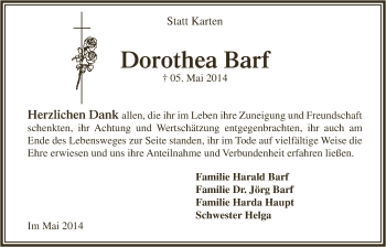 Anzeige von Dorothea Barf von  Anzeigen Echo  Lokalanzeiger 