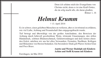 Anzeige von Helmut Krumm von  Lokalanzeiger 