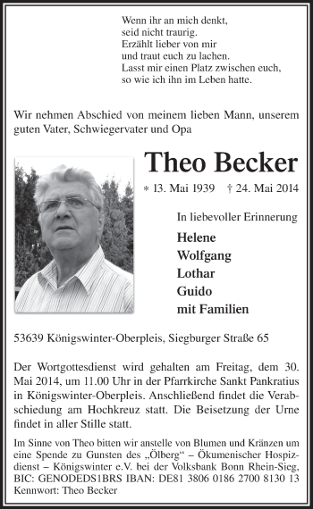 Anzeige von Theo Becker von  Extra Blatt 