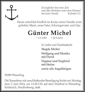Anzeige von Günter Michel von  Schlossbote/Werbekurier 