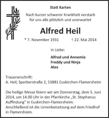 Anzeige von Alfred Heil von  Blickpunkt Euskirchen 