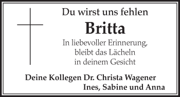 Anzeige von Britta  von  Schlossbote/Werbekurier 