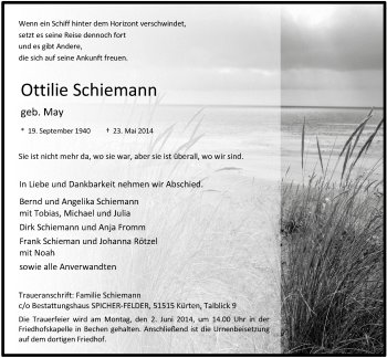 Anzeige von Ottilie Schiemann von  Bergisches Handelsblatt 