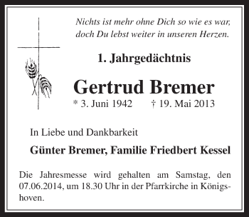 Anzeige von Gertrud Bremer von  Werbepost 