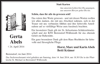 Anzeige von Gerta Abels von  Werbepost 
