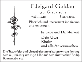Anzeige von Edelgard Goldau von  Schlossbote/Werbekurier 