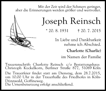 Anzeige von Joseph Reinsch von Kölner Stadt-Anzeiger / Kölnische Rundschau / Express