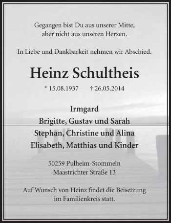 Anzeige von Heinz Schultheis von  Sonntags-Post 