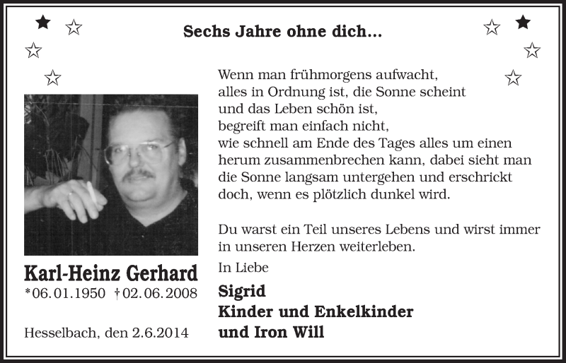  Traueranzeige für Karl-Heinz Gerhard vom 04.06.2014 aus  Anzeigen Echo 