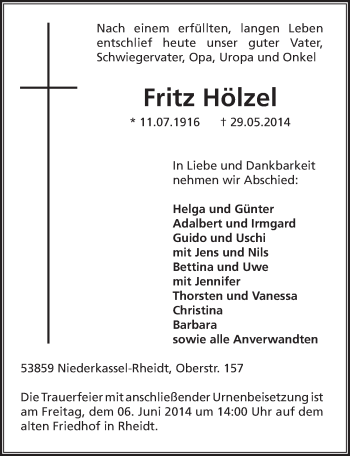 Anzeige von Fritz Hölzel von  Extra Blatt 