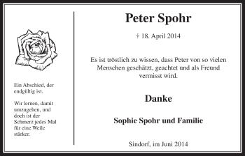 Anzeige von Peter Spohr von  Werbepost 