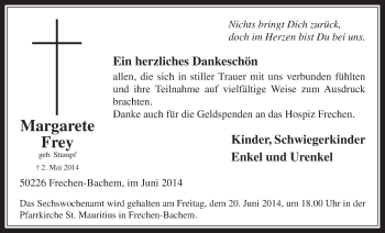 Anzeige von Margarete Frey von  Wochenende 
