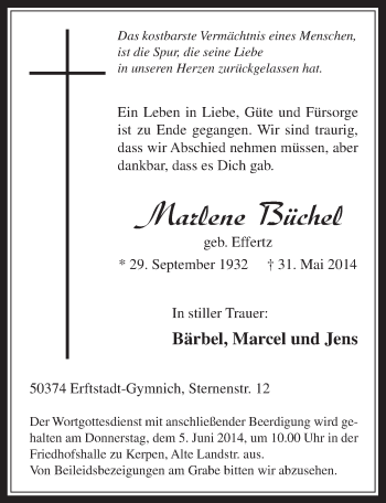 Anzeige von Marlene Büchel von  Werbepost 