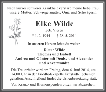 Anzeige von Elke Wilde von  Werbepost 