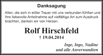 Anzeige von Rolf Hirschfeld von  Bergisches Handelsblatt 