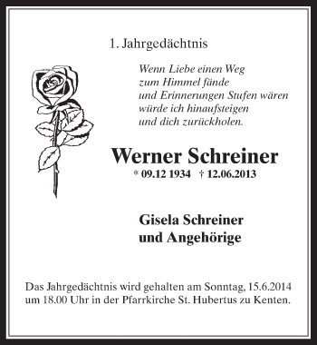 Anzeige von Werner Schreiner von  Werbepost 