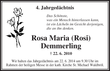 Anzeige von Rosa Maria Demmerling von  Lokalanzeiger 