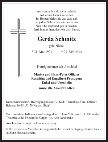 Anzeige von Gerda Schmitz von  Werbepost 
