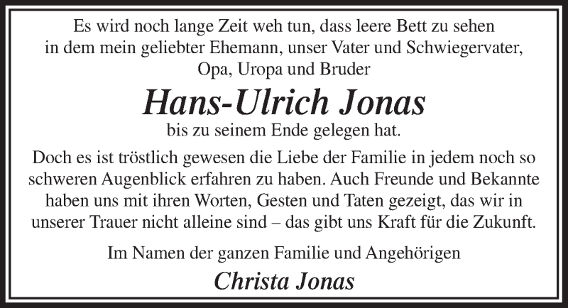  Traueranzeige für Hans-Ulrich Jonas vom 11.06.2014 aus  Extra Blatt 