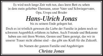 Anzeige von Hans-Ulrich Jonas von  Extra Blatt 