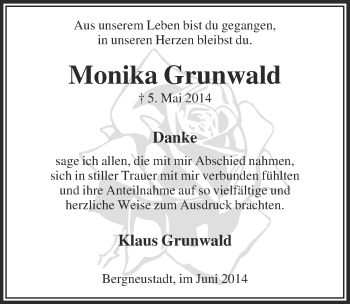 Anzeige von Monika Grunwald von  Anzeigen Echo 