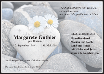 Anzeige von Margarete Gutbier von  Werbepost 