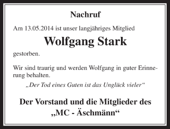 Anzeige von Wolfgang Stark von  Werbepost 