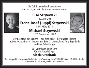 Anzeige von Else und Franz-Josef und Michael Stryewski von  Wochenende 