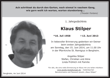Anzeige von Klaus Stilper von  Werbepost 