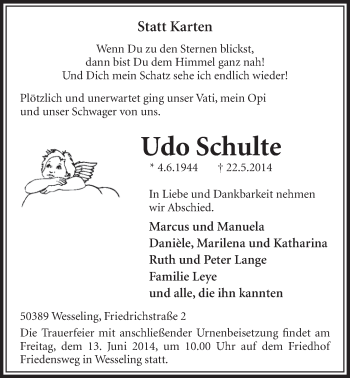 Anzeige von Udo Schulte von  Schlossbote/Werbekurier 