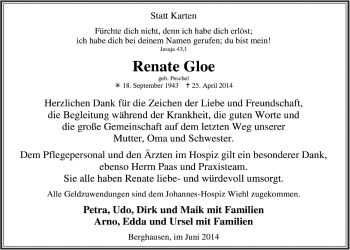 Anzeige von Renate Gloe von  Anzeigen Echo 