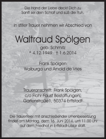 Anzeige von Waltraud Spölgen von  Werbepost 